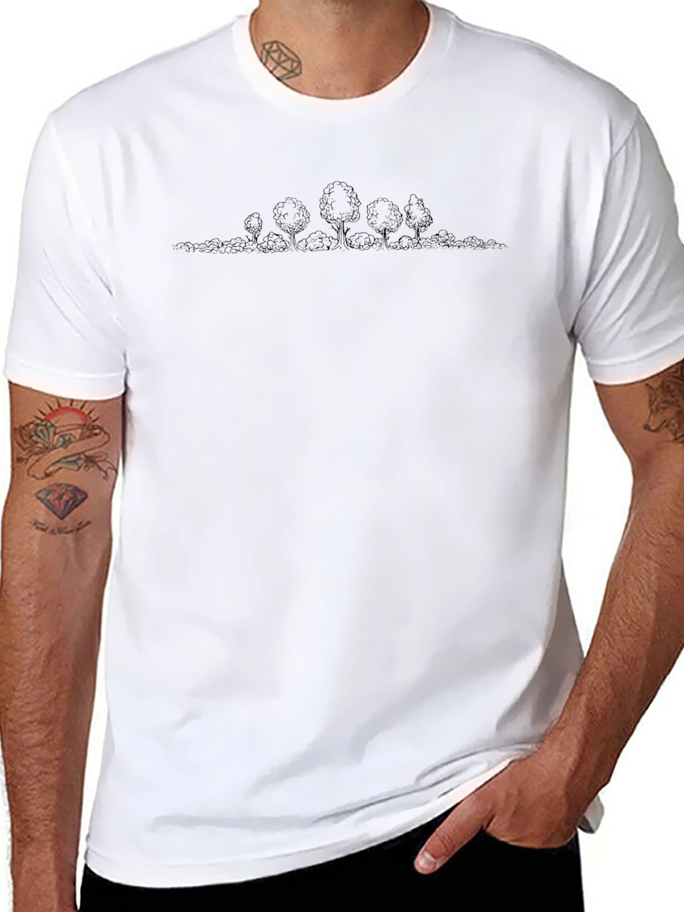 Minimalist Tree Line Black T-Shirt