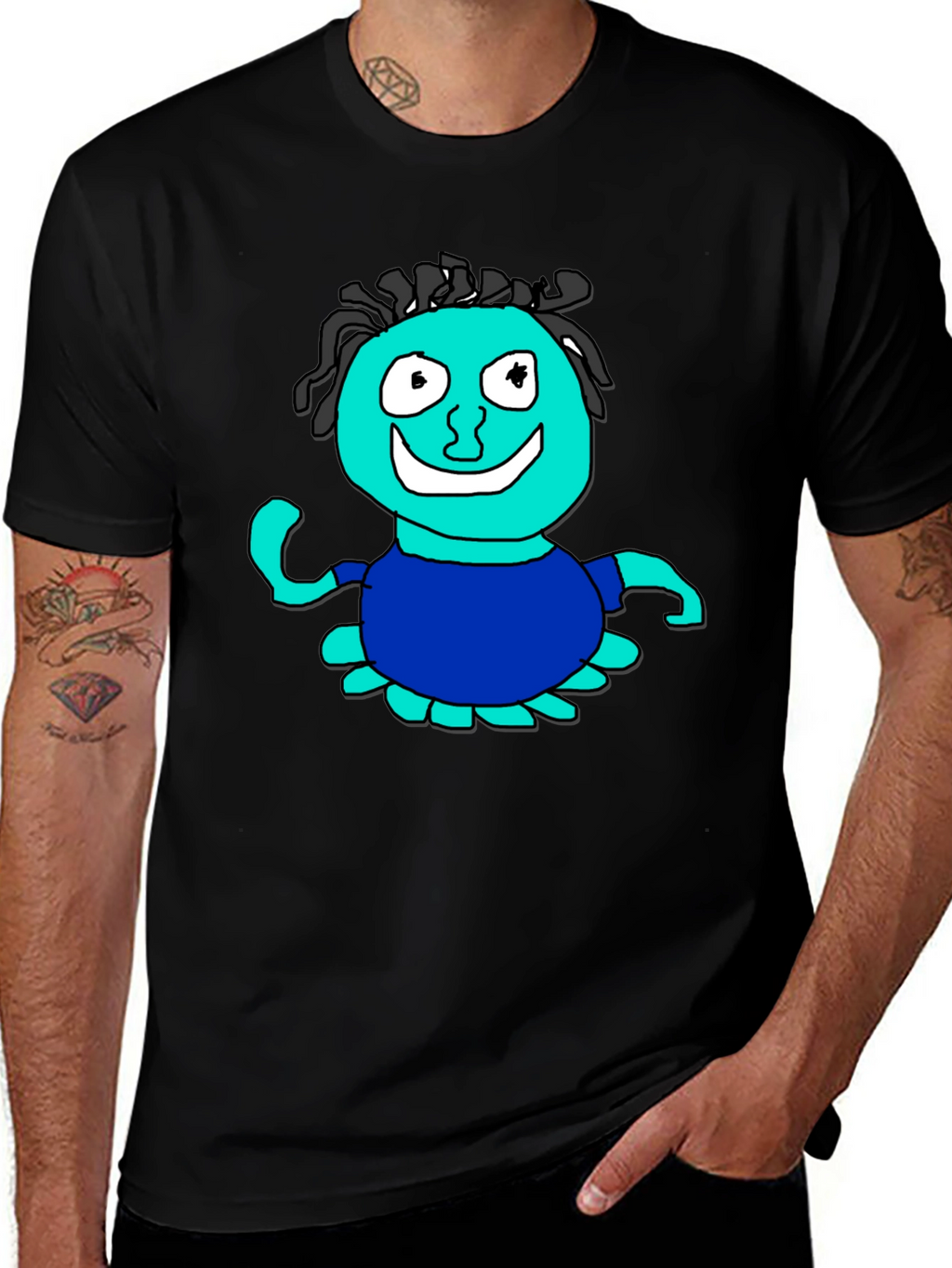 Fun Cartoon Character Graphic Black T-Shirt