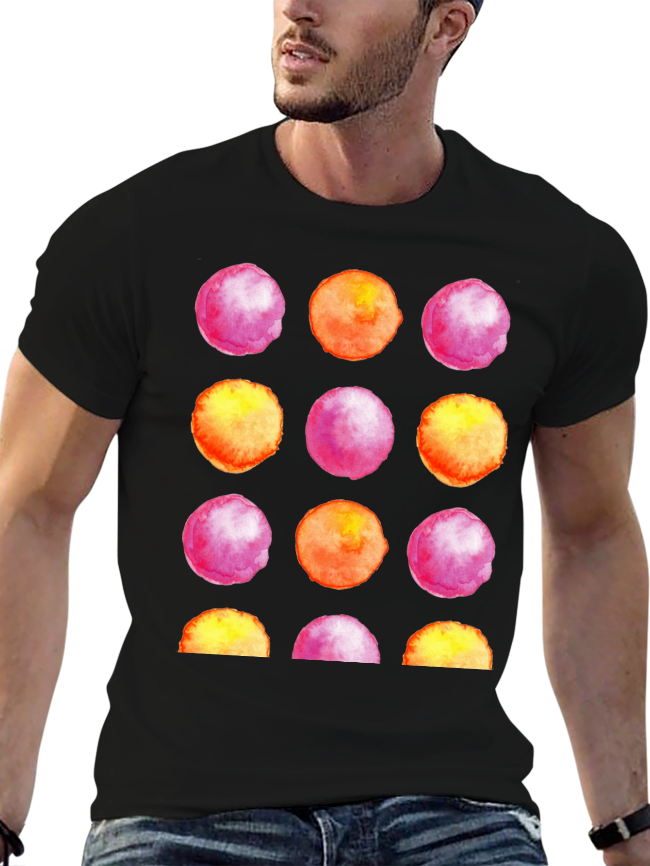 Watercolor Circles Black T-Shirt