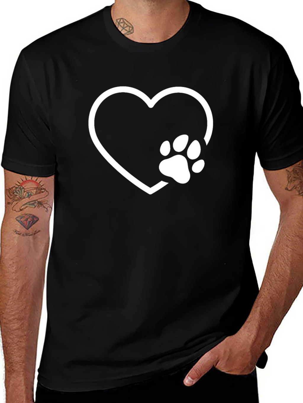 Heart Paw Print T-Shirt - Black