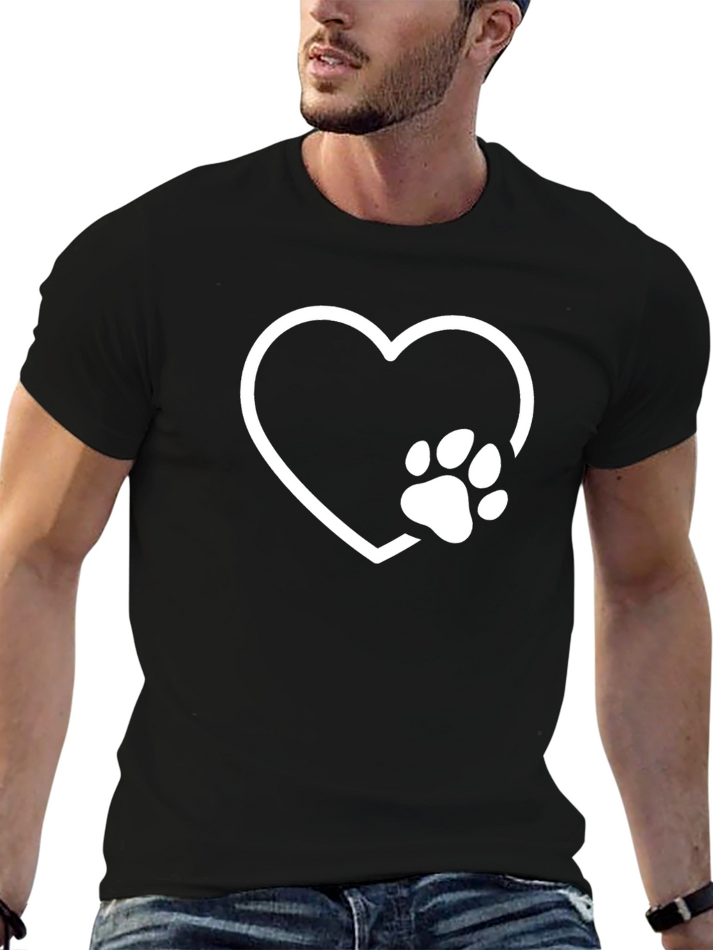 Heart Paw Print T-Shirt - Black