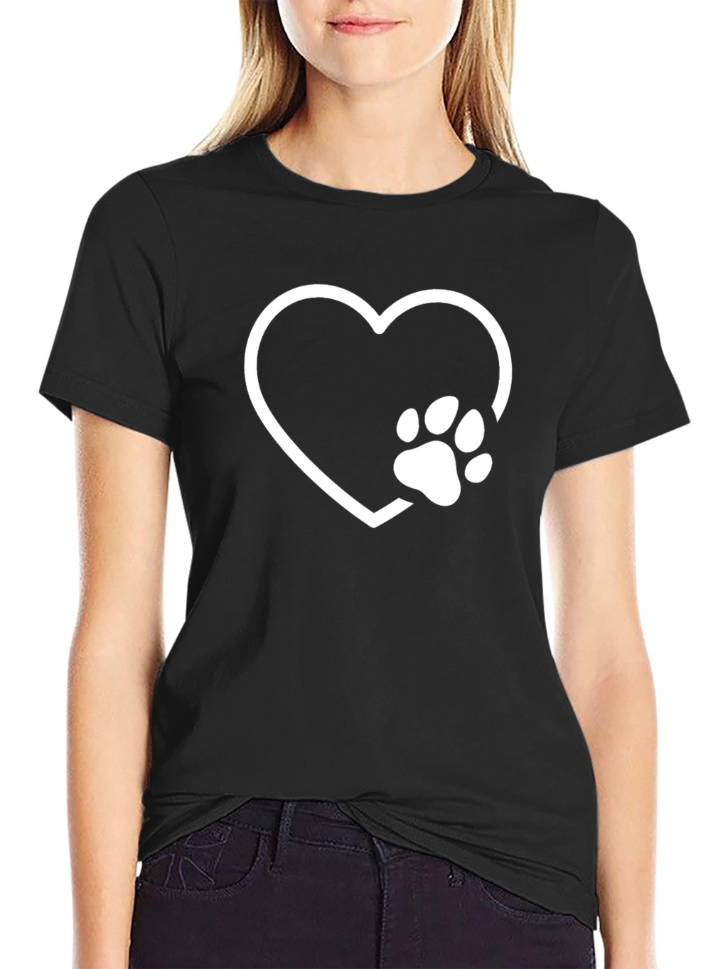 Heart Paw Print T-Shirt - Black