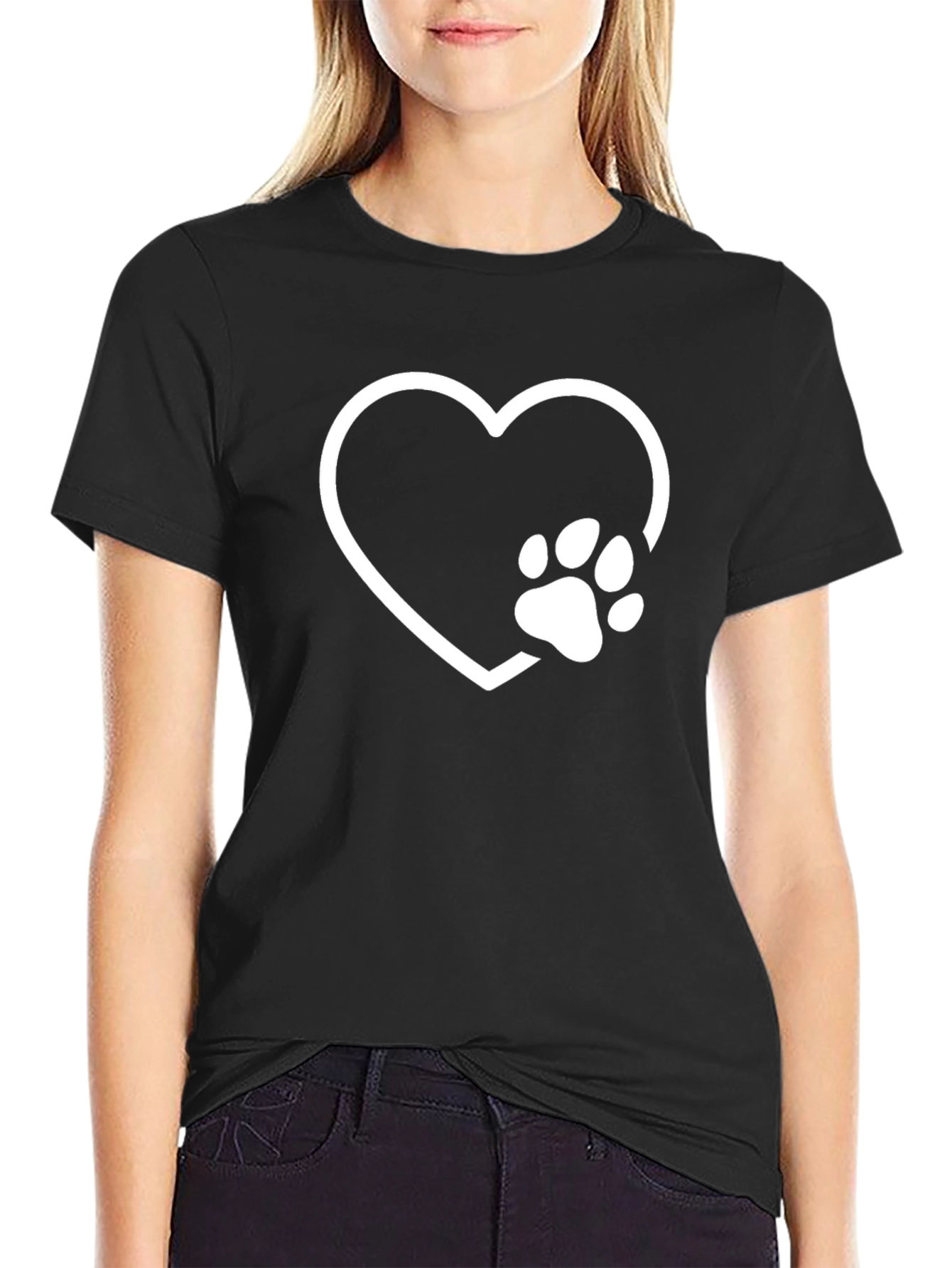 Heart Paw Print T-Shirt - Black