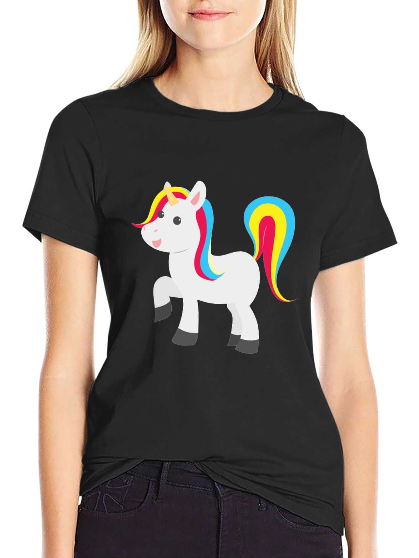 Unicorn Graphic T-Shirt - Black Crew Neck Tee