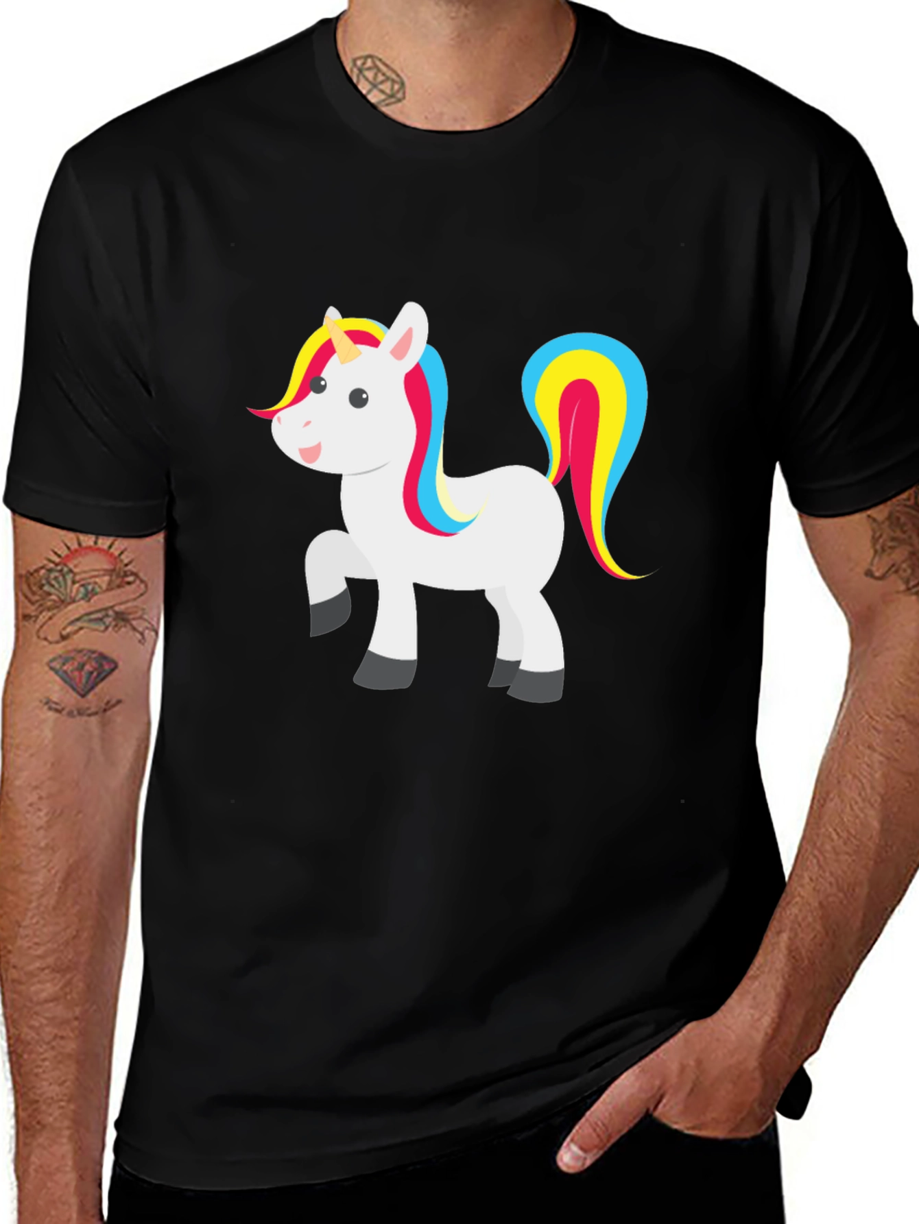 Unicorn Graphic T-Shirt - Black Crew Neck Tee