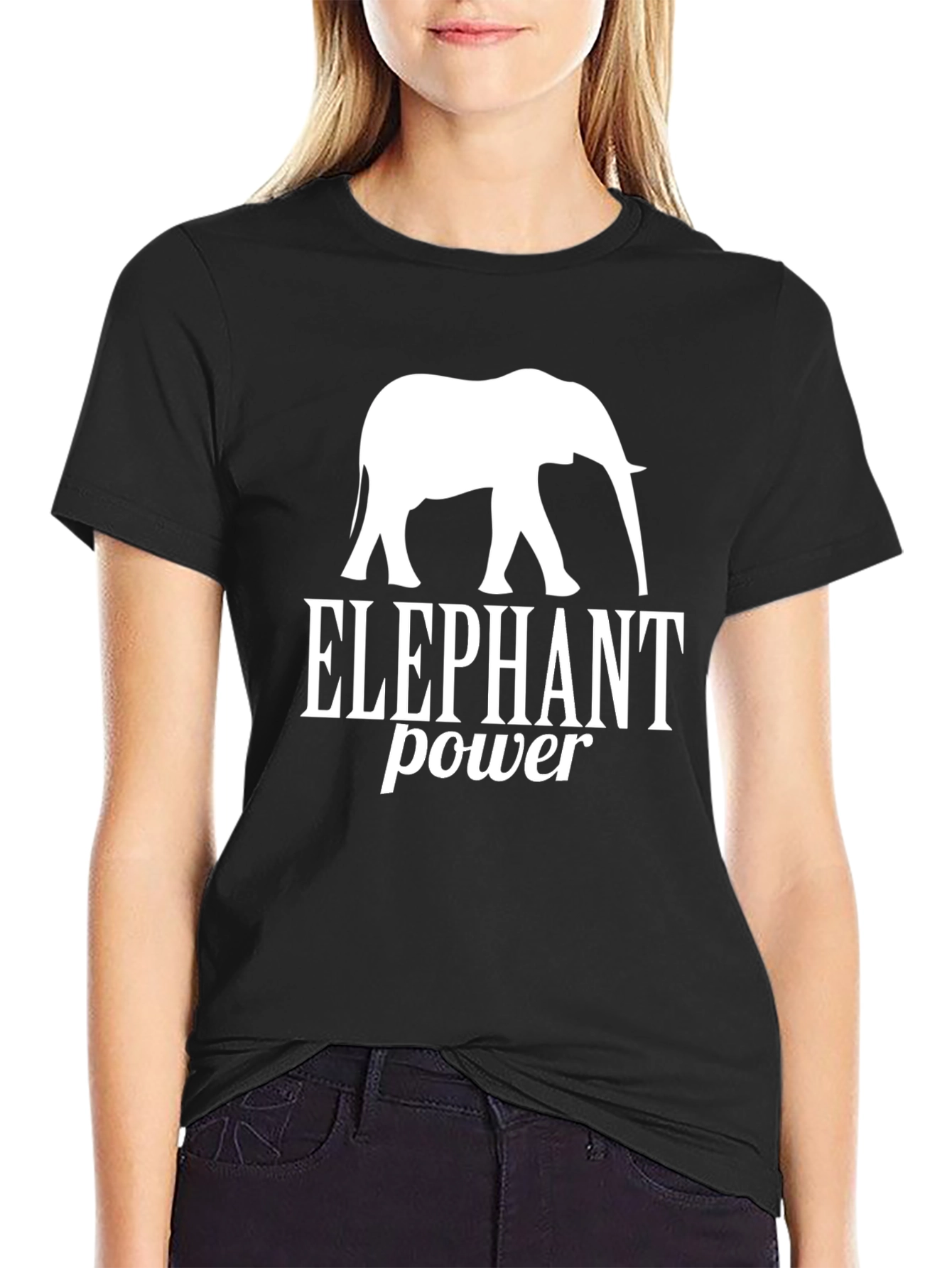 Elephant Power Graphic Tee - Black Cotton T-Shirt