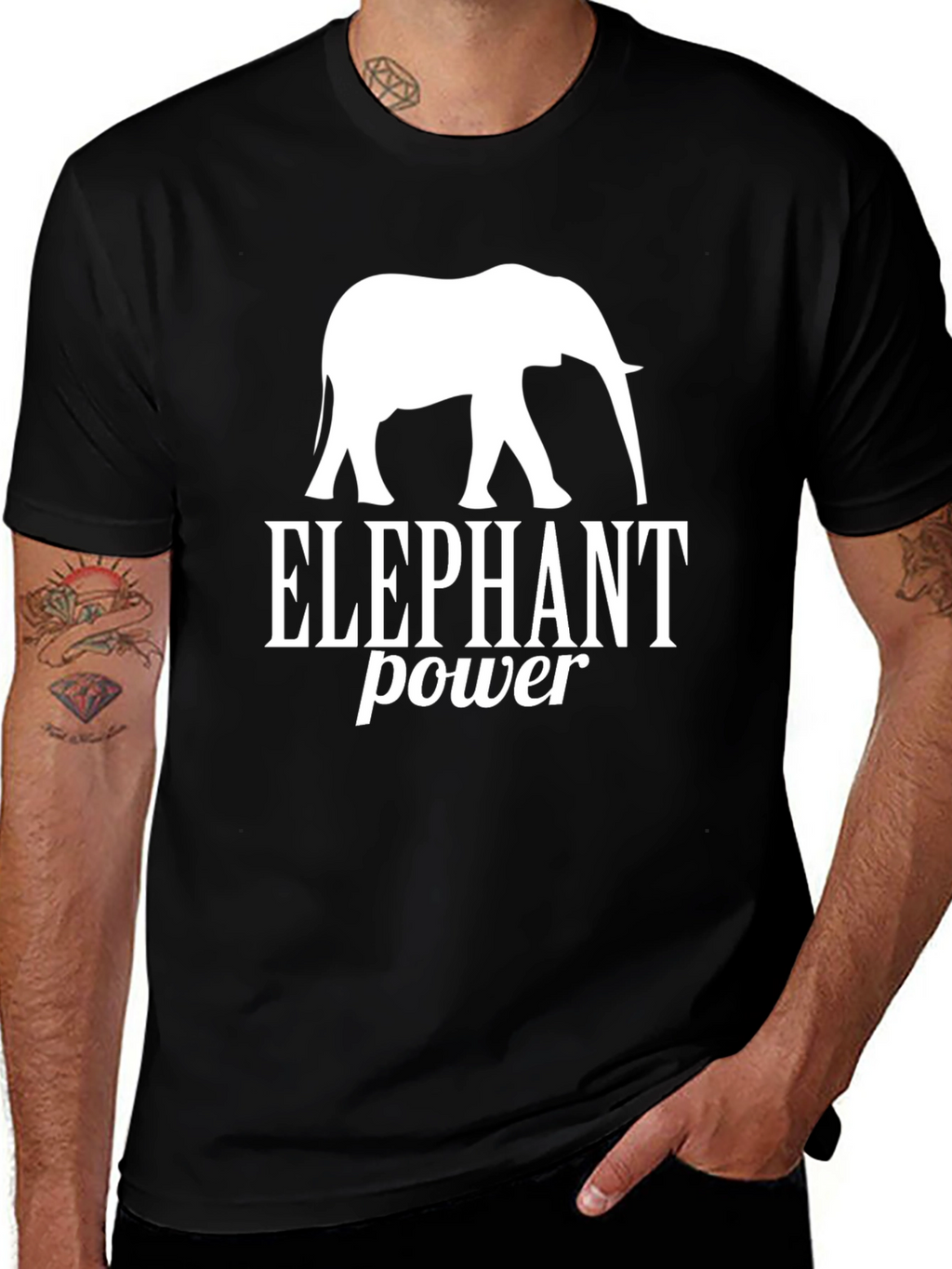 Elephant Power Graphic Tee - Black Cotton T-Shirt
