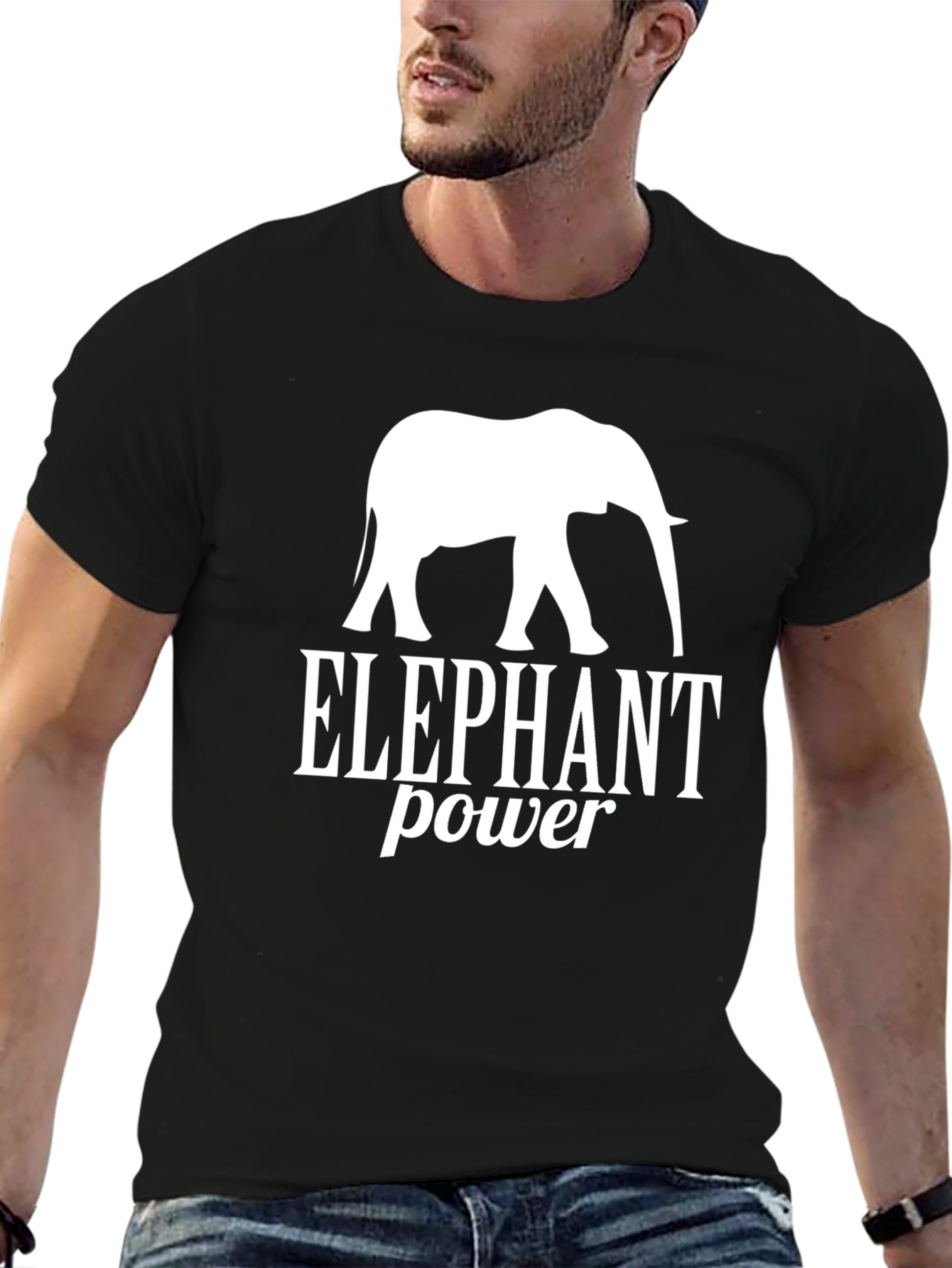 Elephant Power Graphic Tee - Black Cotton T-Shirt