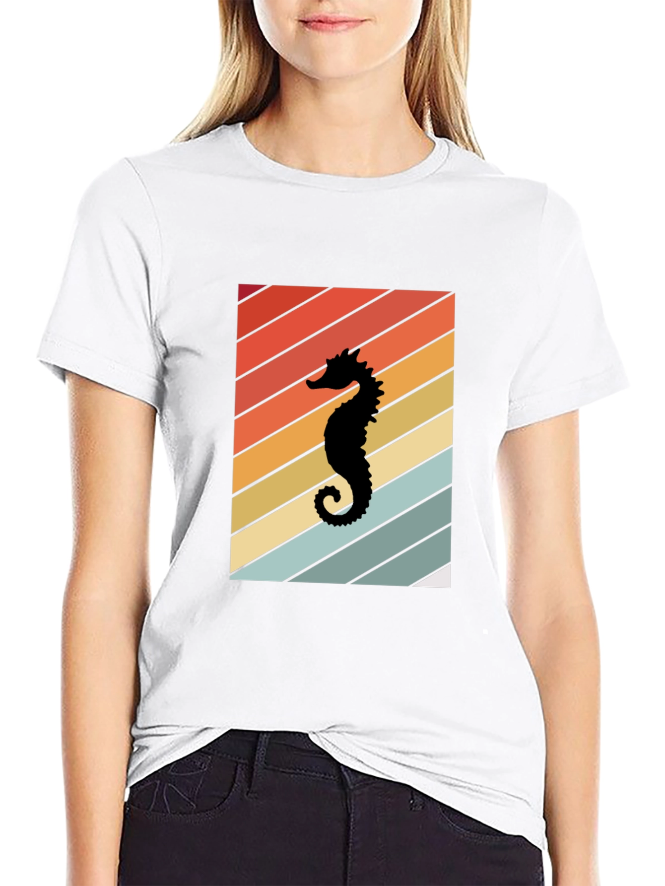 Retro Seahorse Graphic Tee - Black Unisex T-Shirt