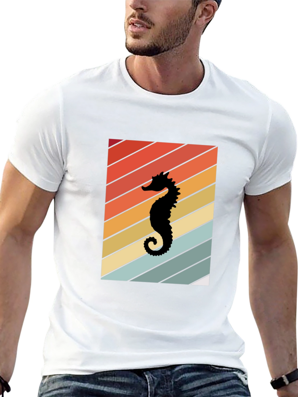Retro Seahorse Graphic Tee - Black Unisex T-Shirt