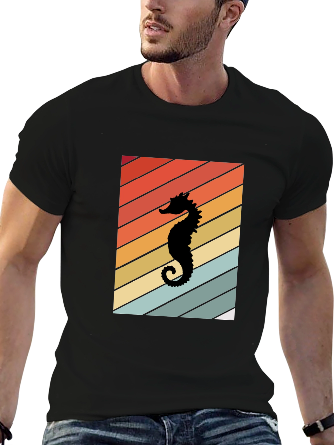 Retro Seahorse Graphic Tee - Black Unisex T-Shirt