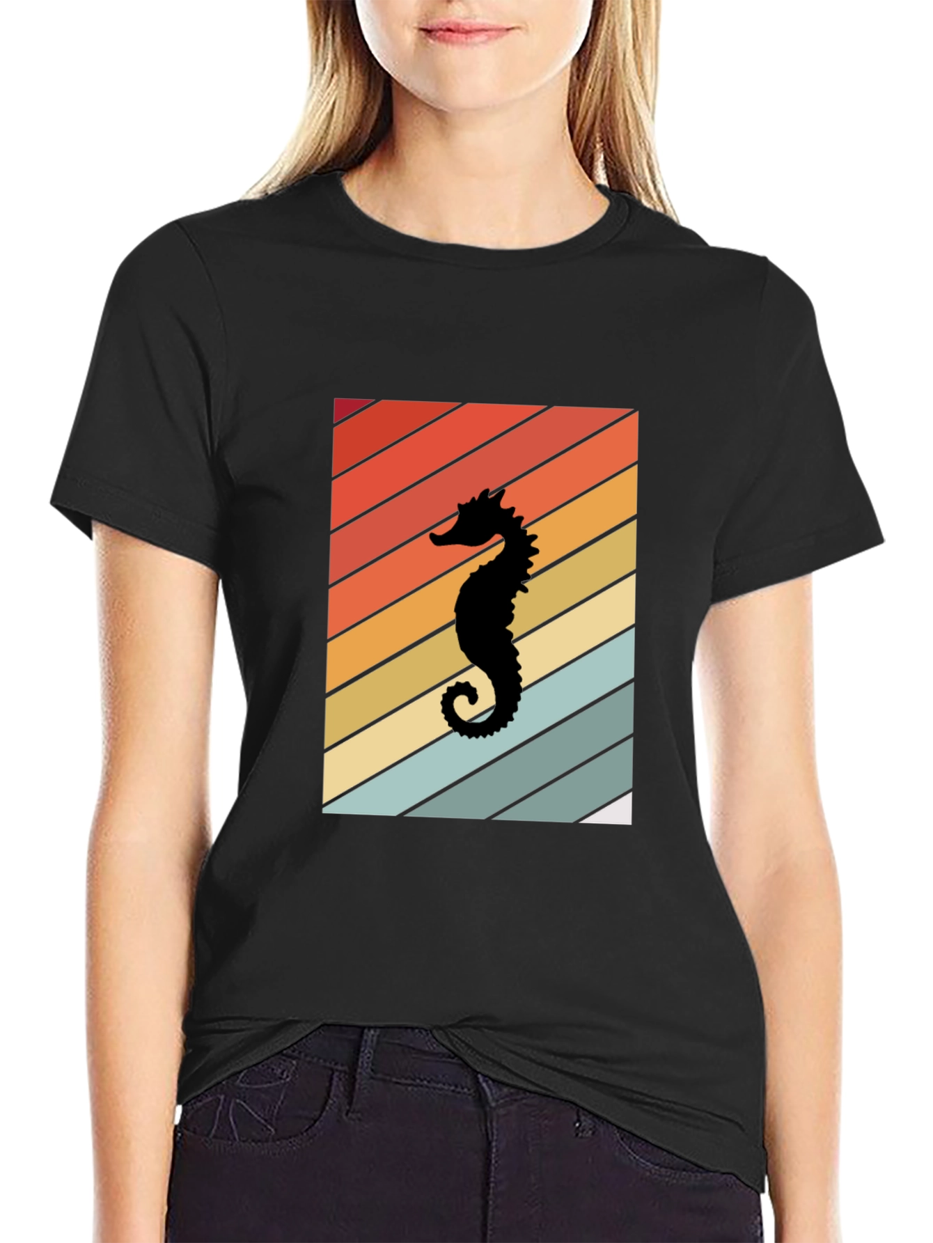 Retro Seahorse Graphic Tee - Black Unisex T-Shirt