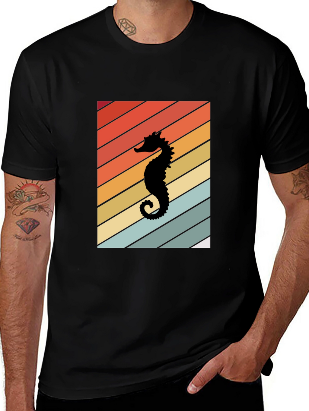 Retro Seahorse Graphic Tee - Black Unisex T-Shirt