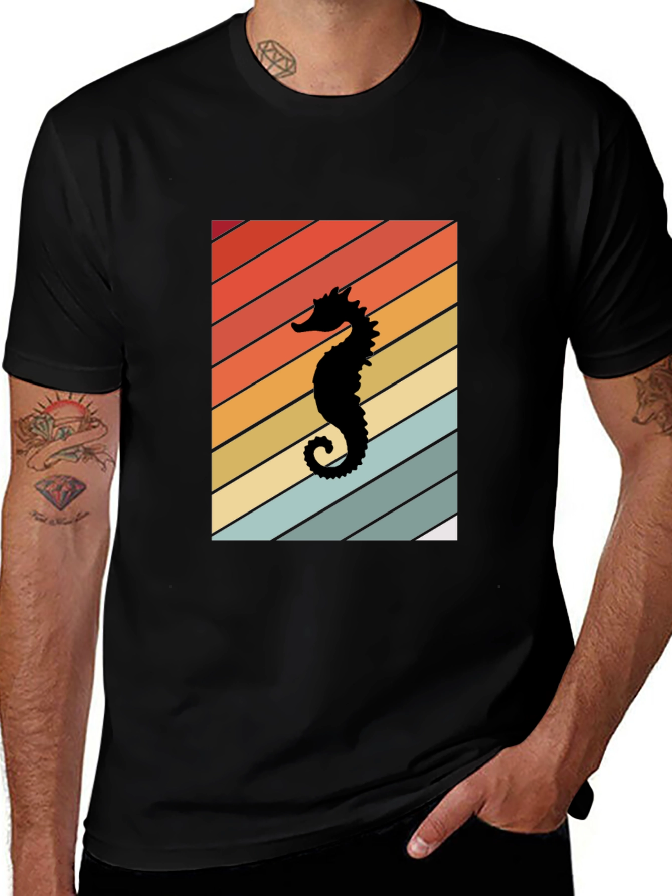 Retro Seahorse Graphic Tee - Black Unisex T-Shirt