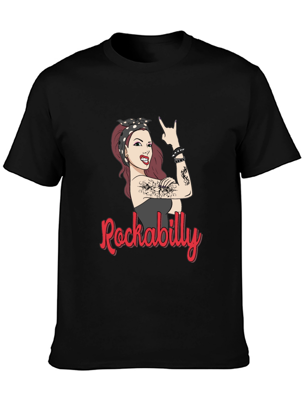 Rockabilly Woman Graphic T-Shirt - Black