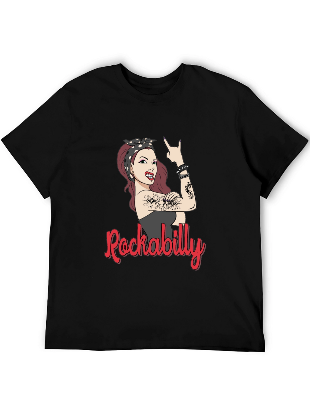 Rockabilly Woman Graphic T-Shirt - Black