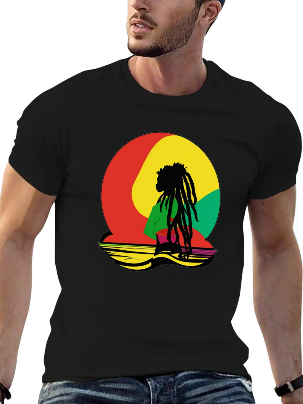 Rasta Reggae Graphic Tee - Black Cotton Blend