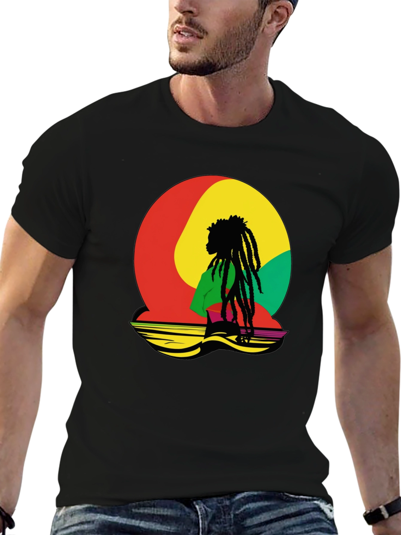 Rasta Reggae Graphic Tee - Black Cotton Blend