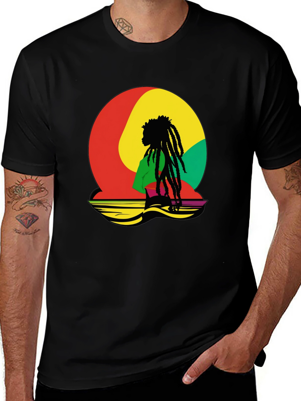 Rasta Reggae Graphic Tee - Black Cotton Blend