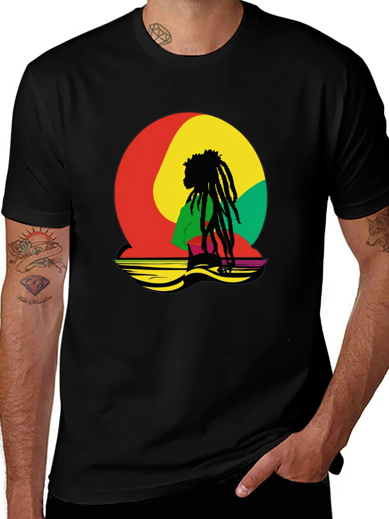 Rasta Reggae Graphic Tee - Black Cotton Blend