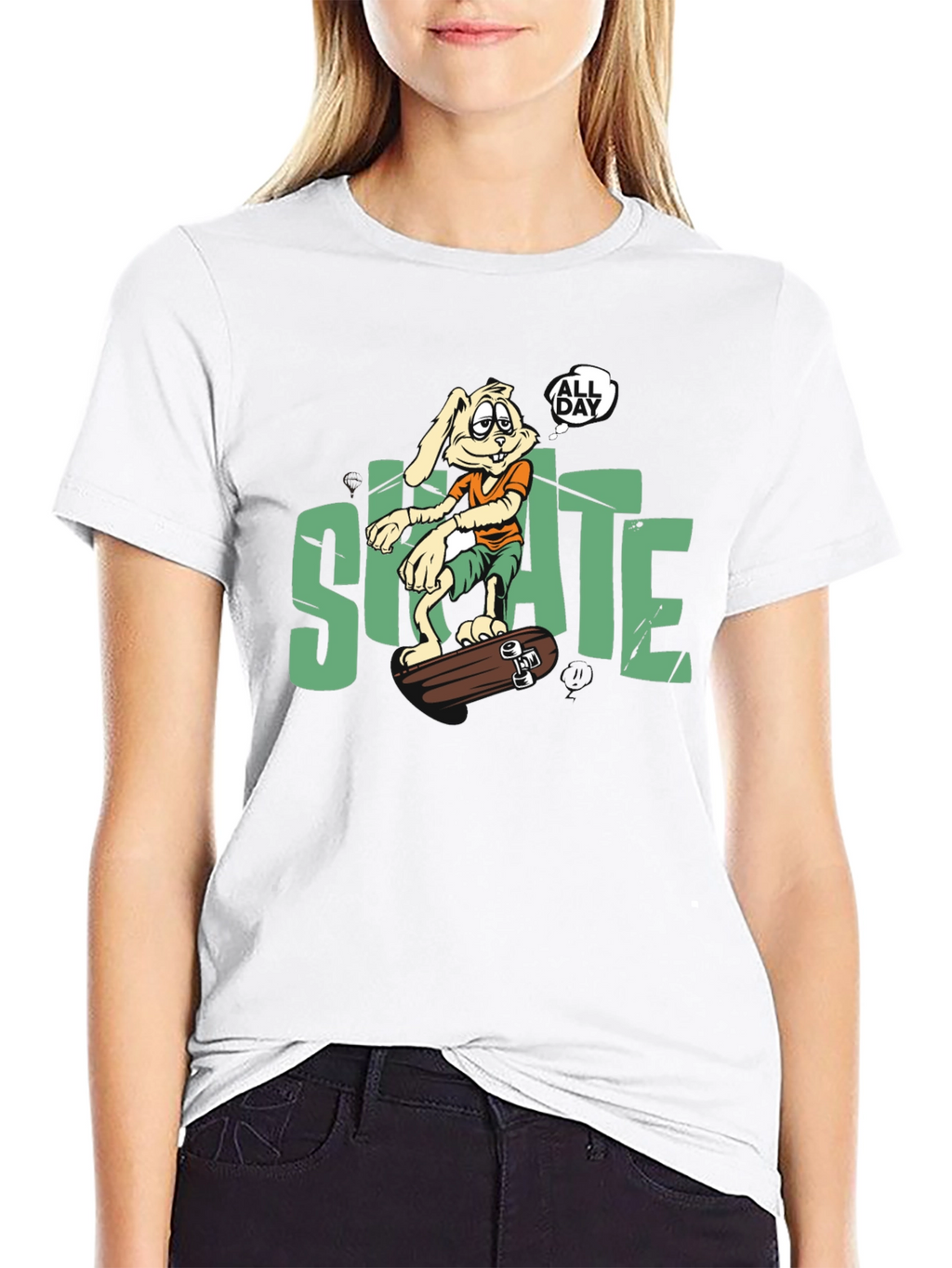 Skate All Day T-Shirt: Bunny Skateboarder