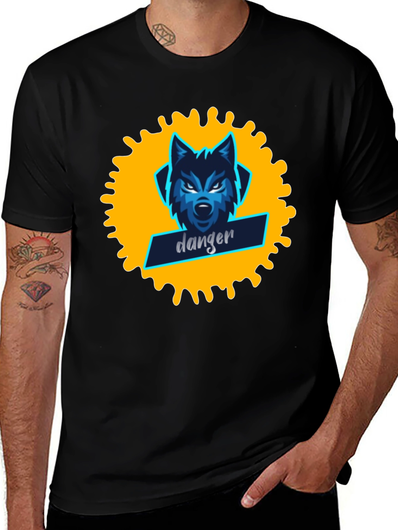 Danger Wolf Graphic Tee - Stylish Black T-Shirt