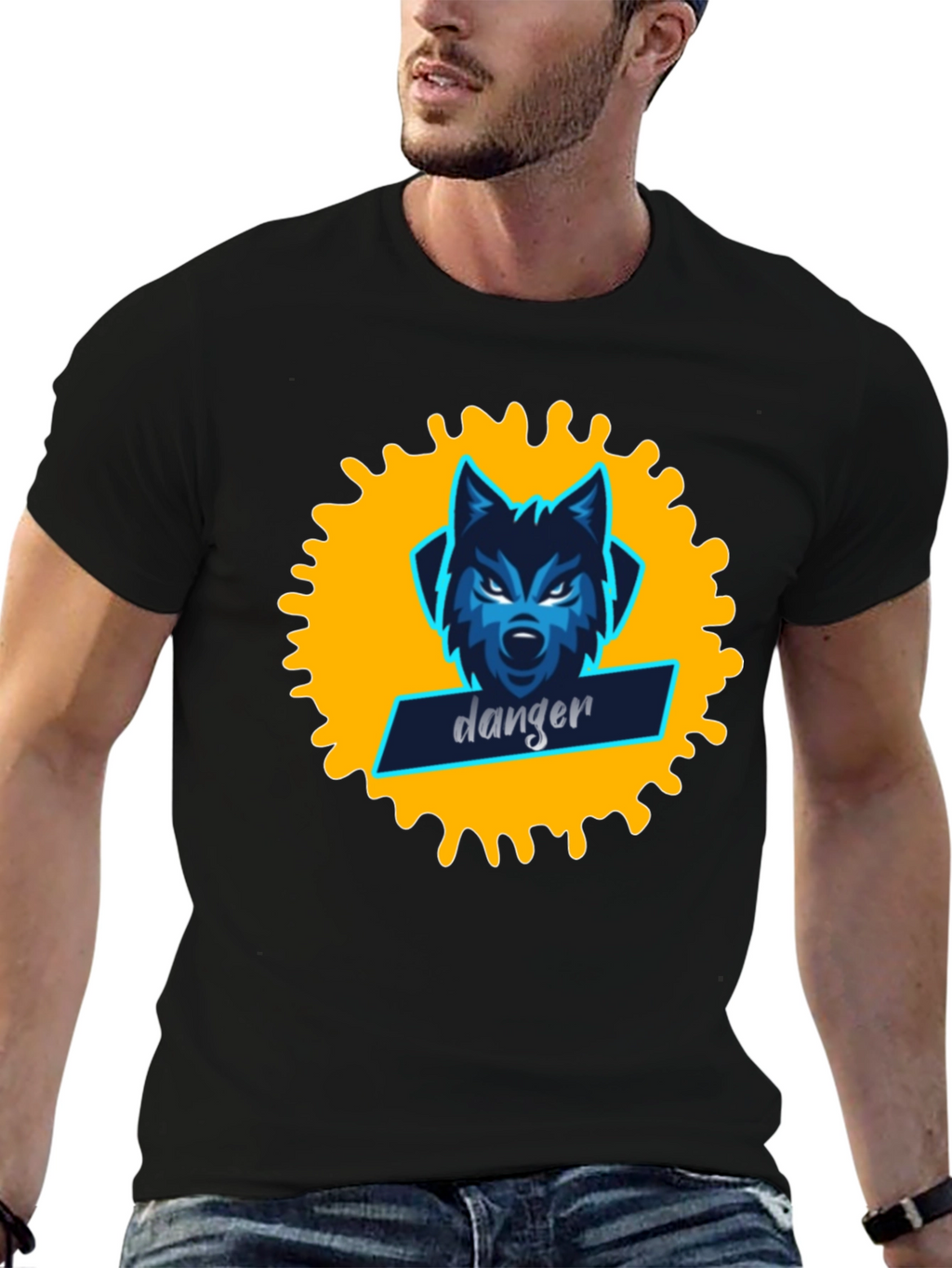 Danger Wolf Graphic Tee - Stylish Black T-Shirt