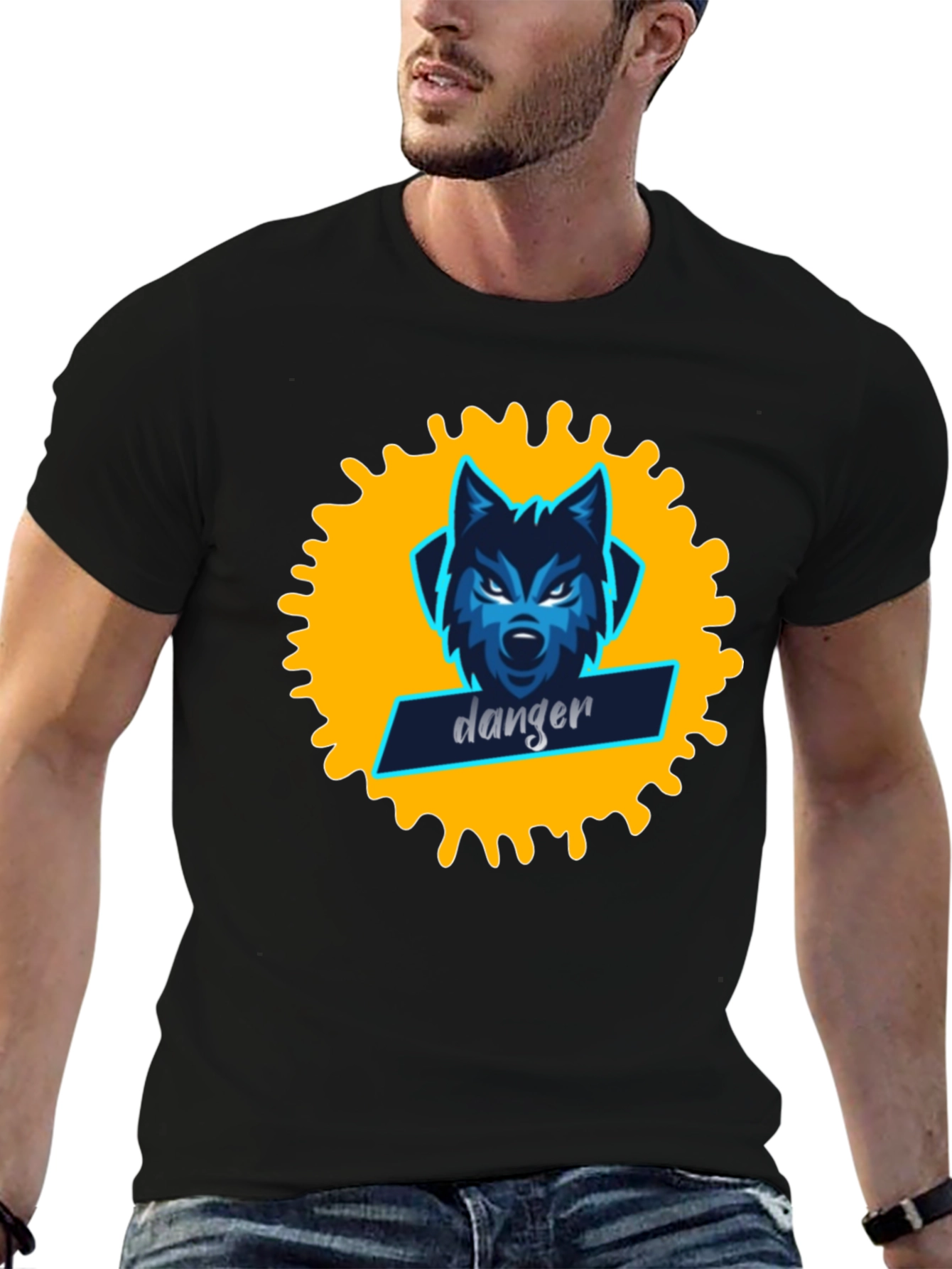 Danger Wolf Graphic Tee - Stylish Black T-Shirt