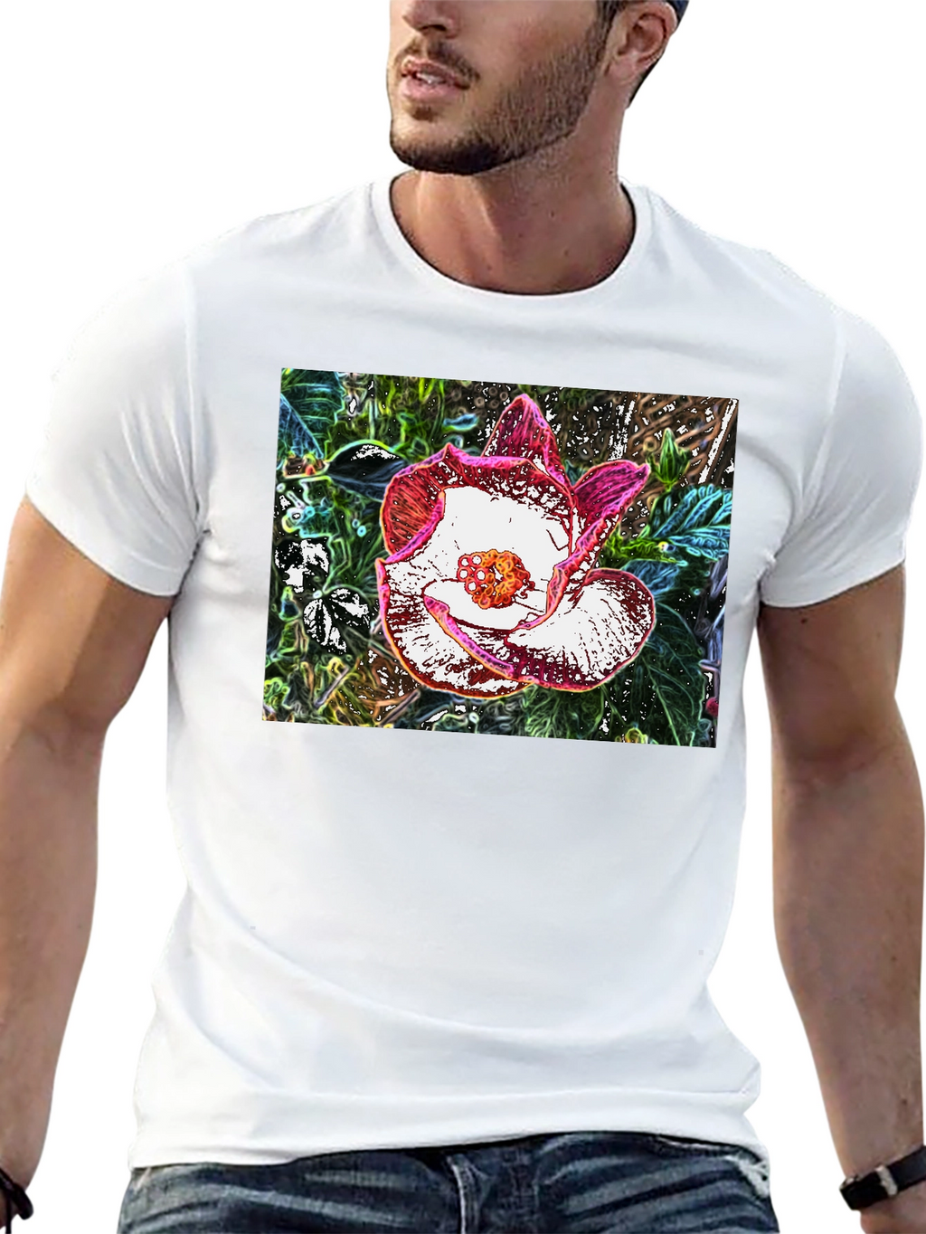 Floral Graphic Black T-Shirt - Artistic Flower Print