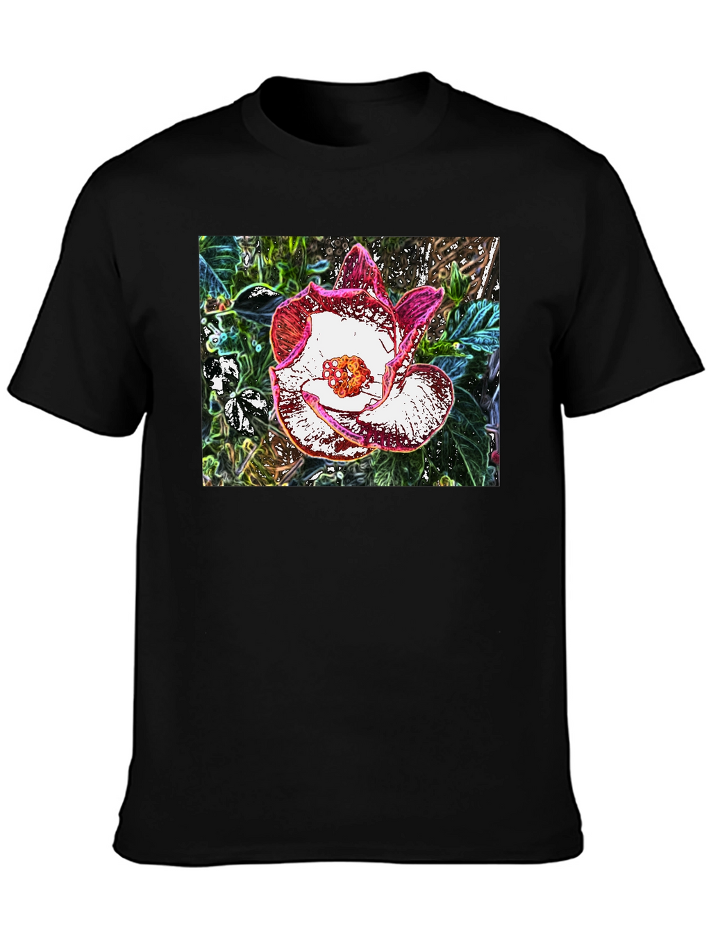 Floral Graphic Black T-Shirt - Artistic Flower Print