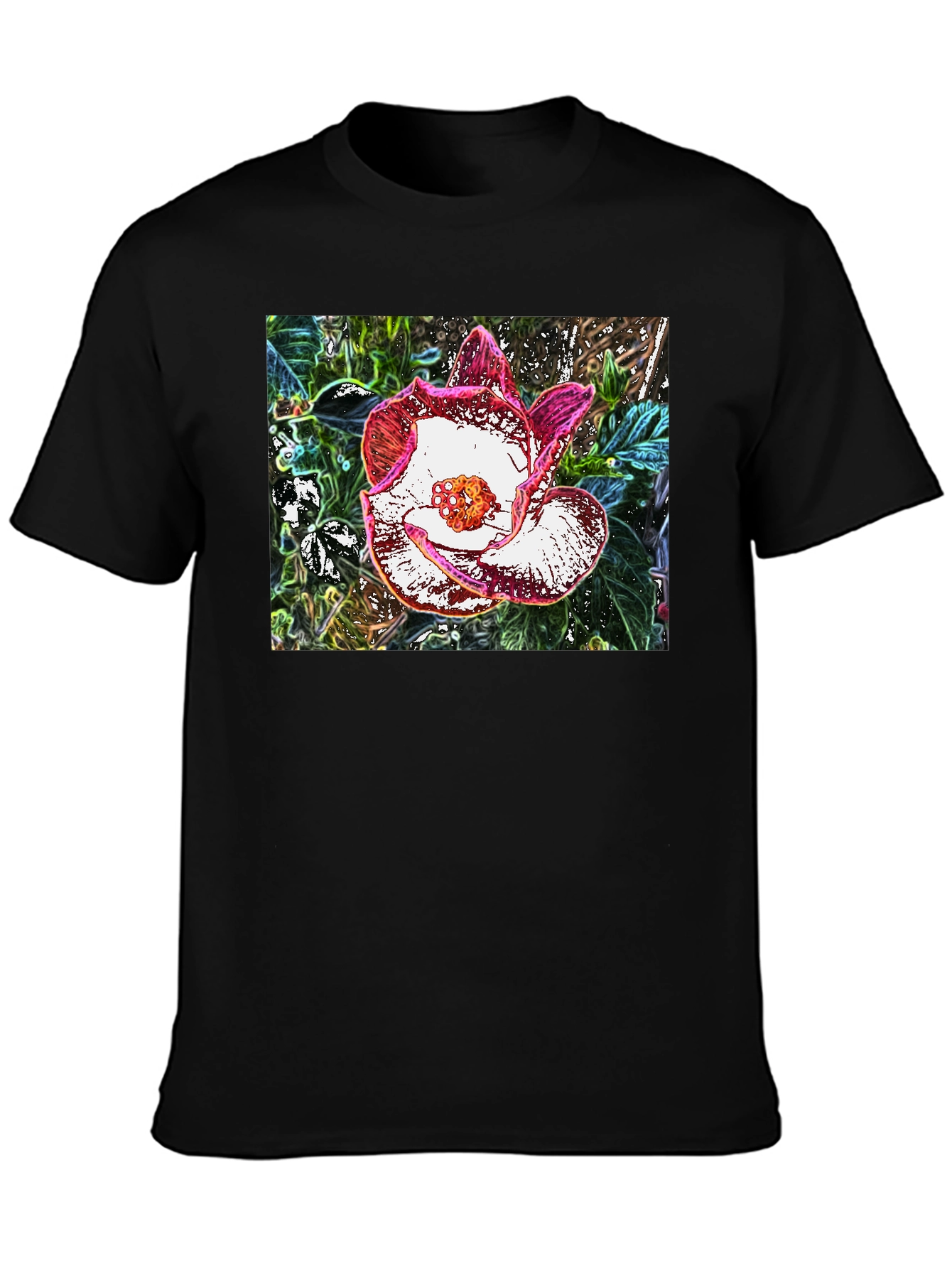 Floral Graphic Black T-Shirt - Artistic Flower Print