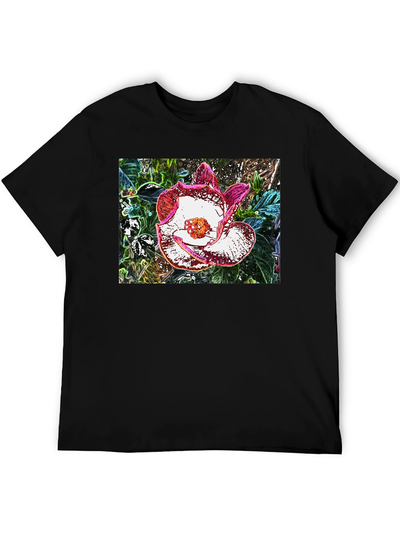 Floral Graphic Black T-Shirt - Artistic Flower Print