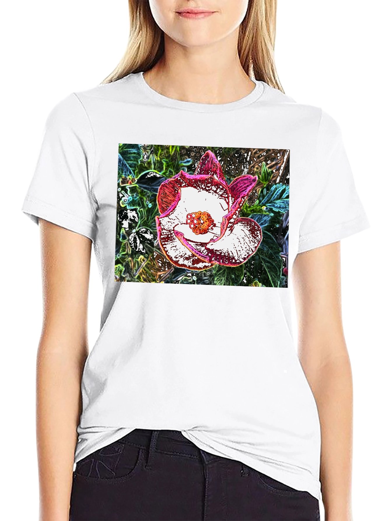 Floral Graphic Black T-Shirt - Artistic Flower Print