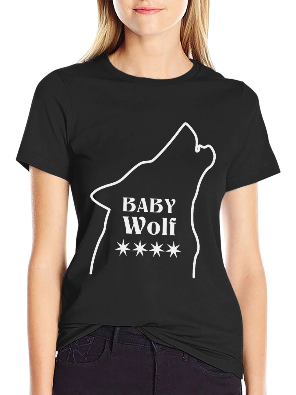 Baby Wolf Graphic Tee - Black Cotton Blend T-Shirt