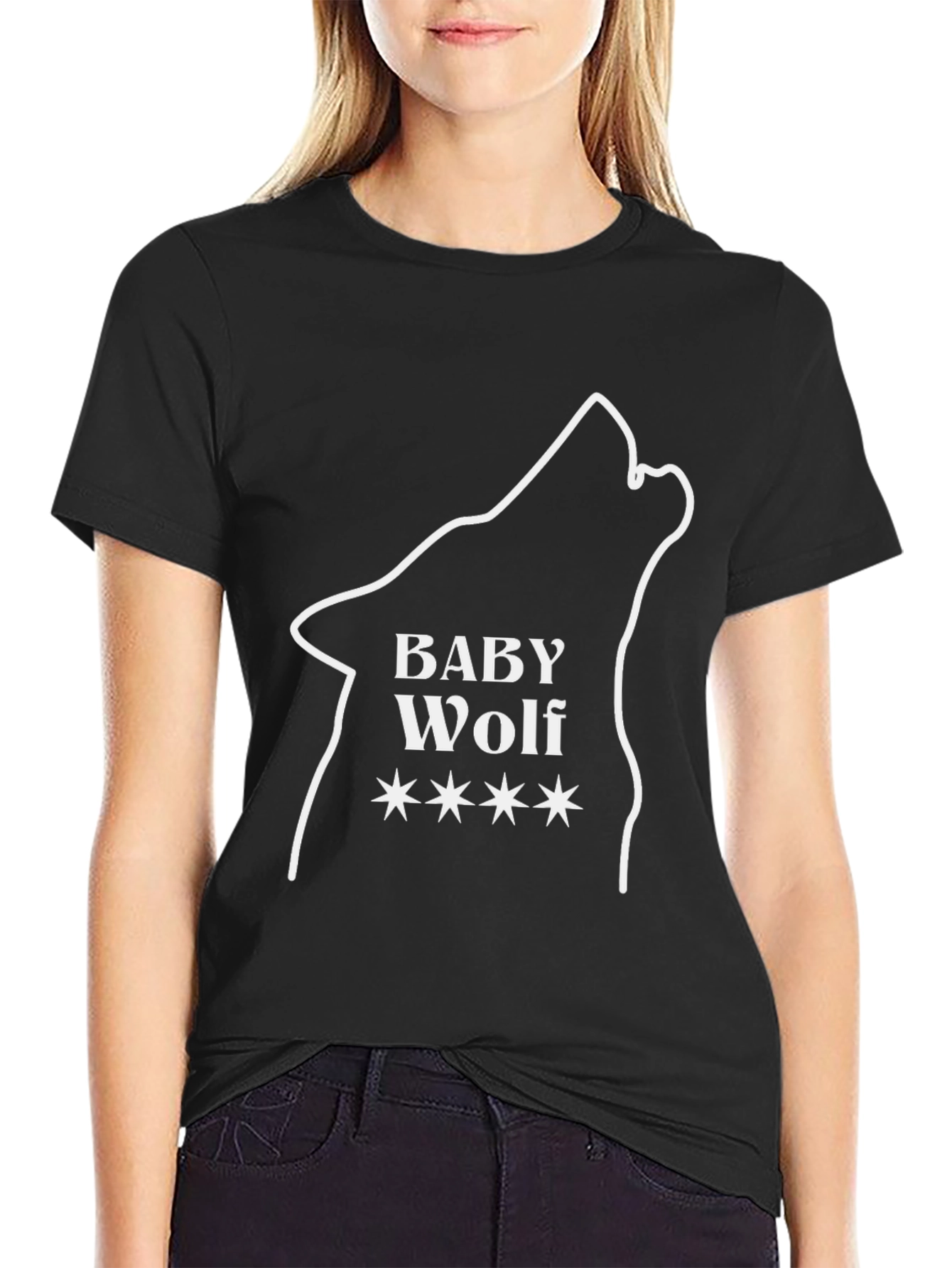 Baby Wolf Graphic Tee - Black Cotton Blend T-Shirt