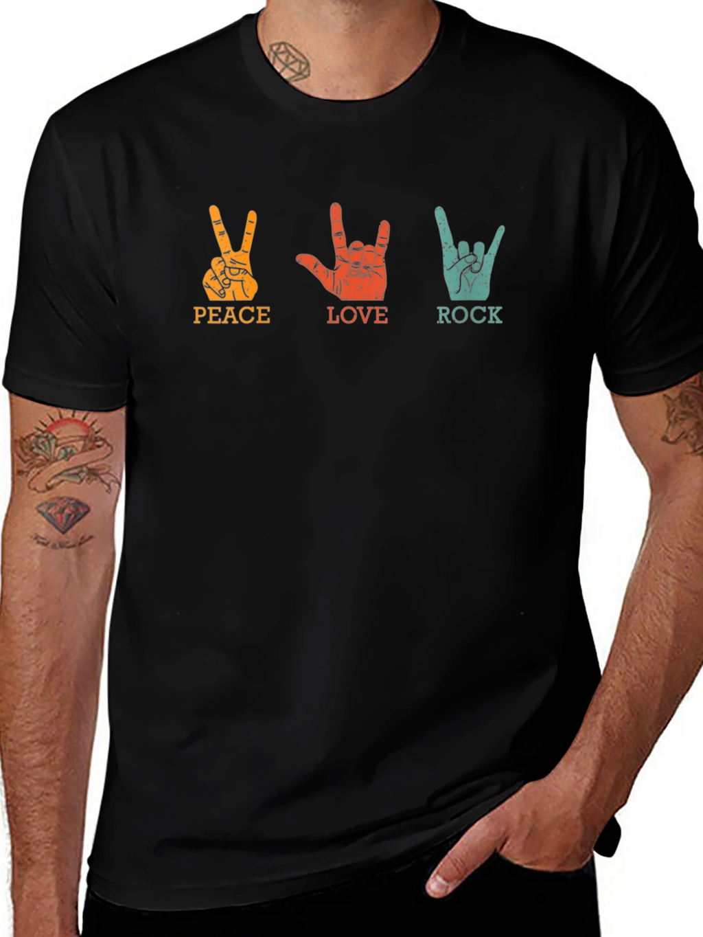 Peace Love Rock Graphic Tee - Classic Black T-Shirt