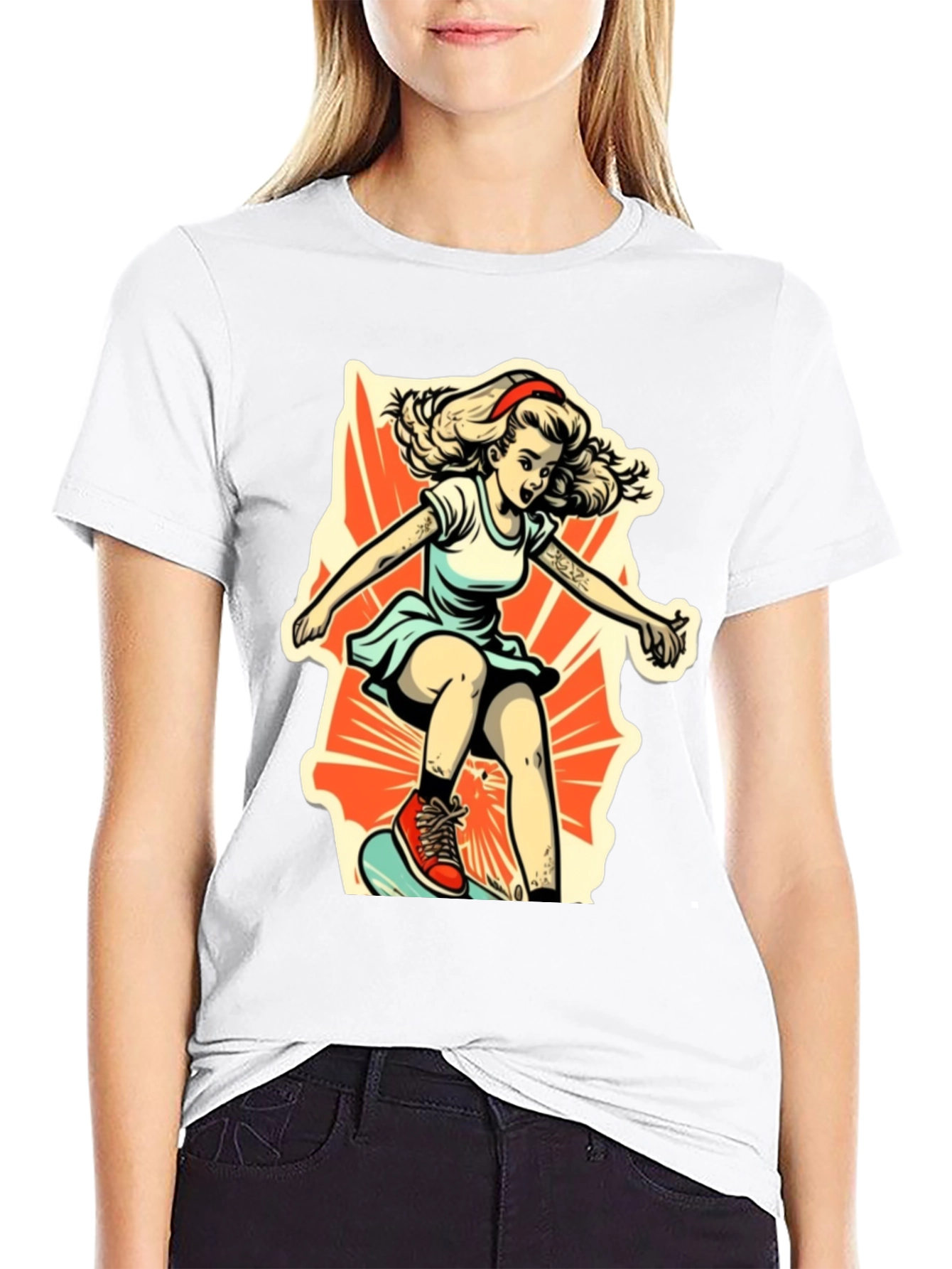 Retro Skater Girl Graphic T-Shirt