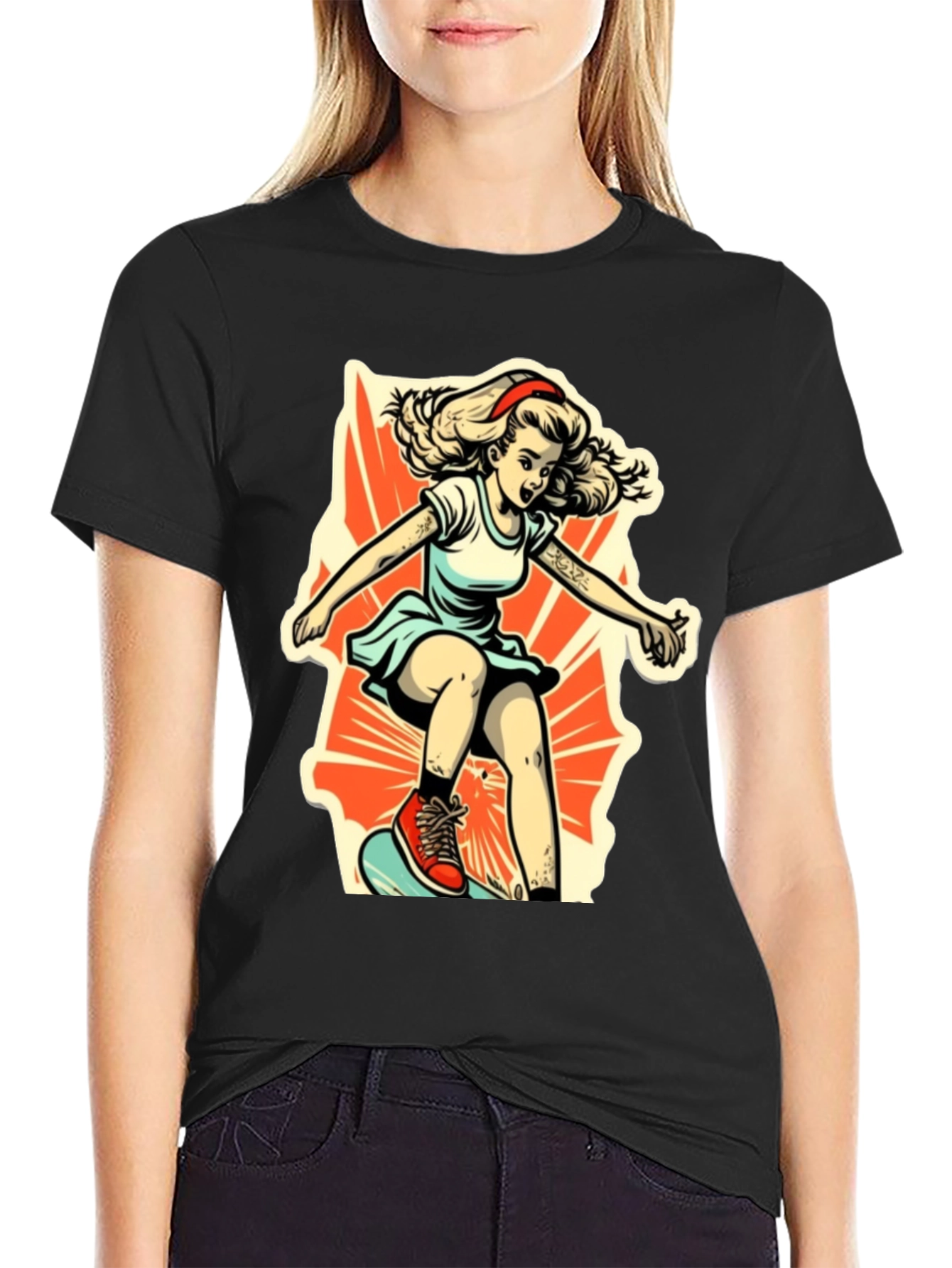 Retro Skater Girl Graphic T-Shirt