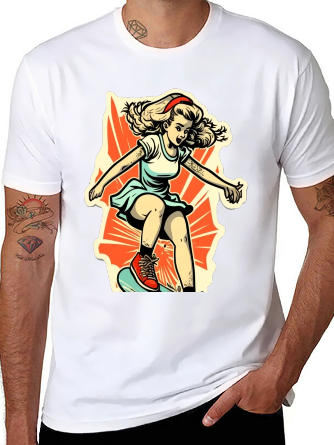Retro Skater Girl Graphic T-Shirt
