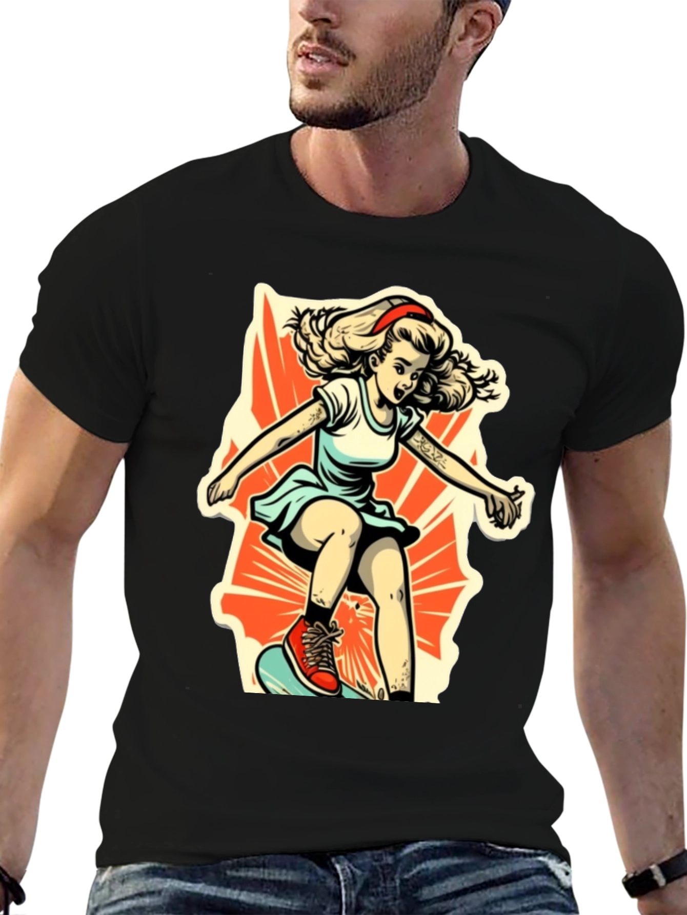 Retro Skater Girl Graphic T-Shirt