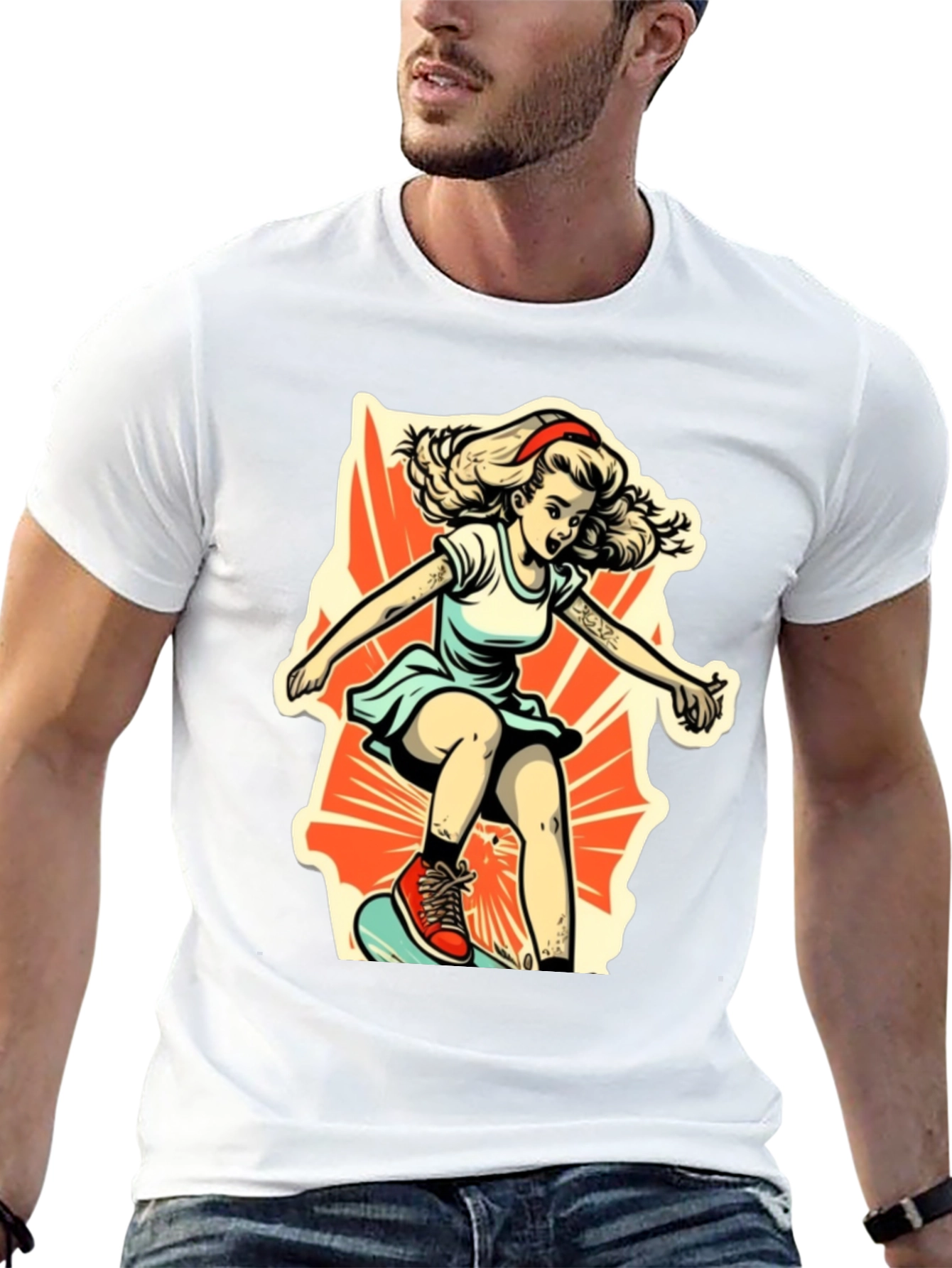 Retro Skater Girl Graphic T-Shirt