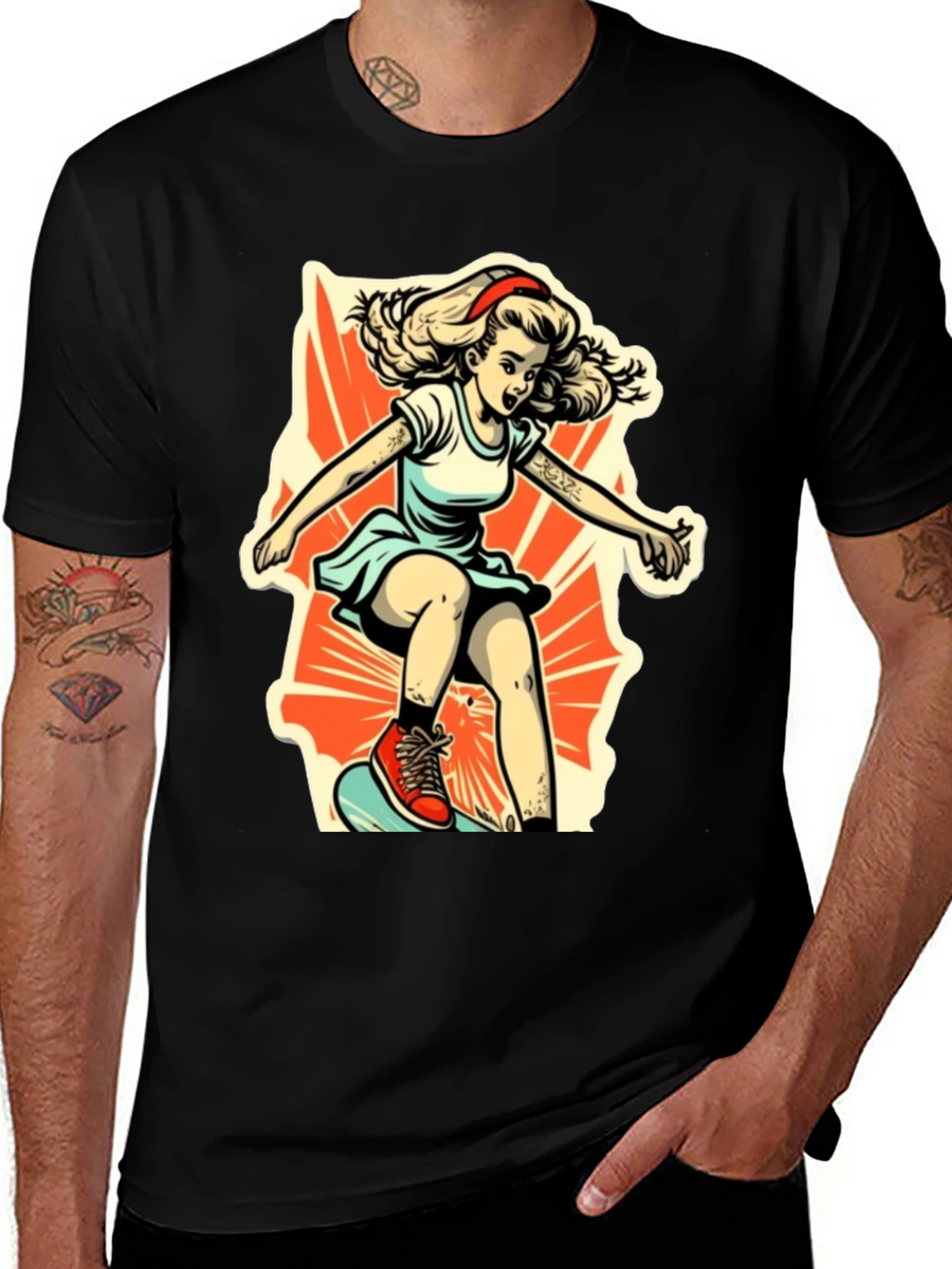 Retro Skater Girl Graphic T-Shirt