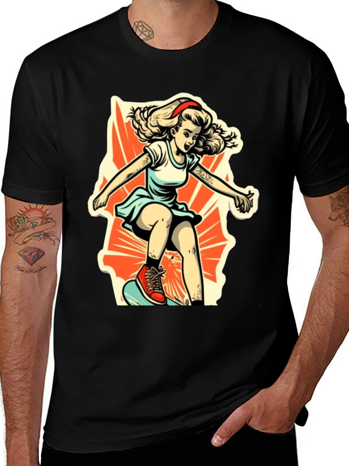 Retro Skater Girl Graphic T-Shirt