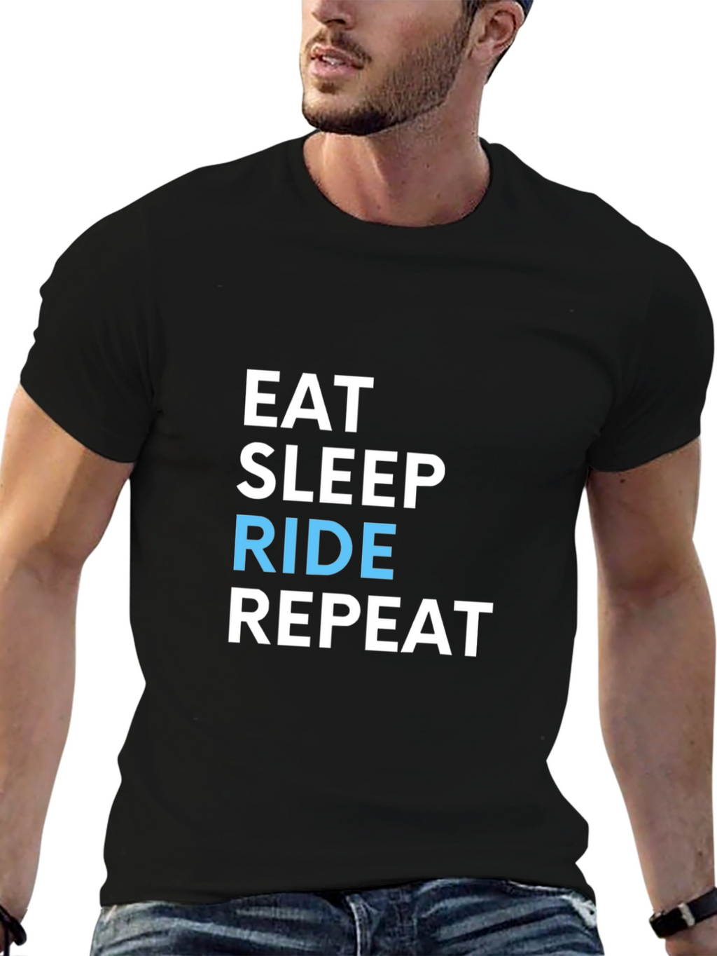 Eat Sleep Ride Repeat Black Graphic T-Shirt