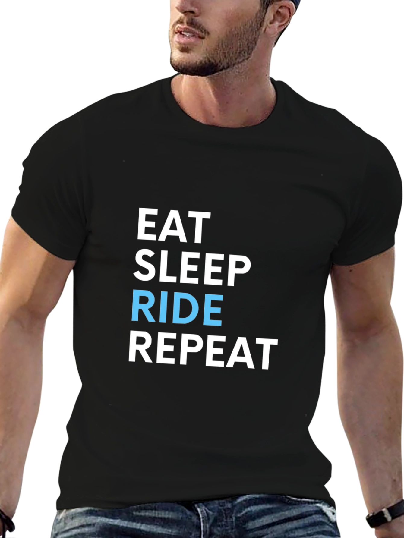 Eat Sleep Ride Repeat Black Graphic T-Shirt