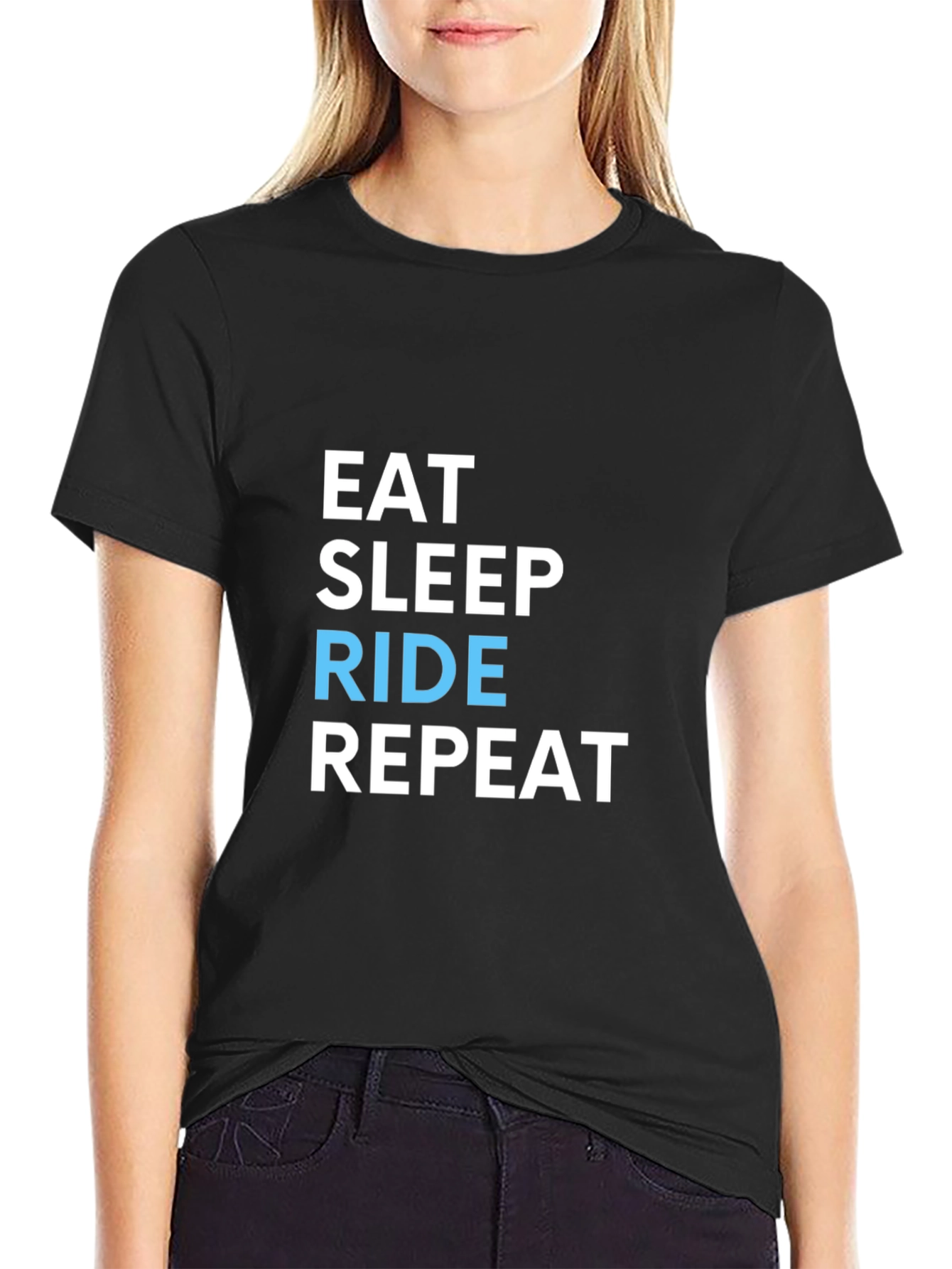 Eat Sleep Ride Repeat Black Graphic T-Shirt