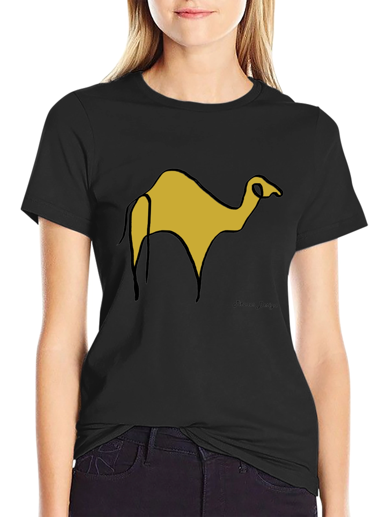 Black T-Shirt with Camel Graphic
