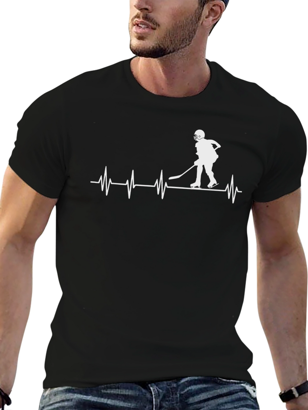 Hockey Heartbeat T-Shirt - Black