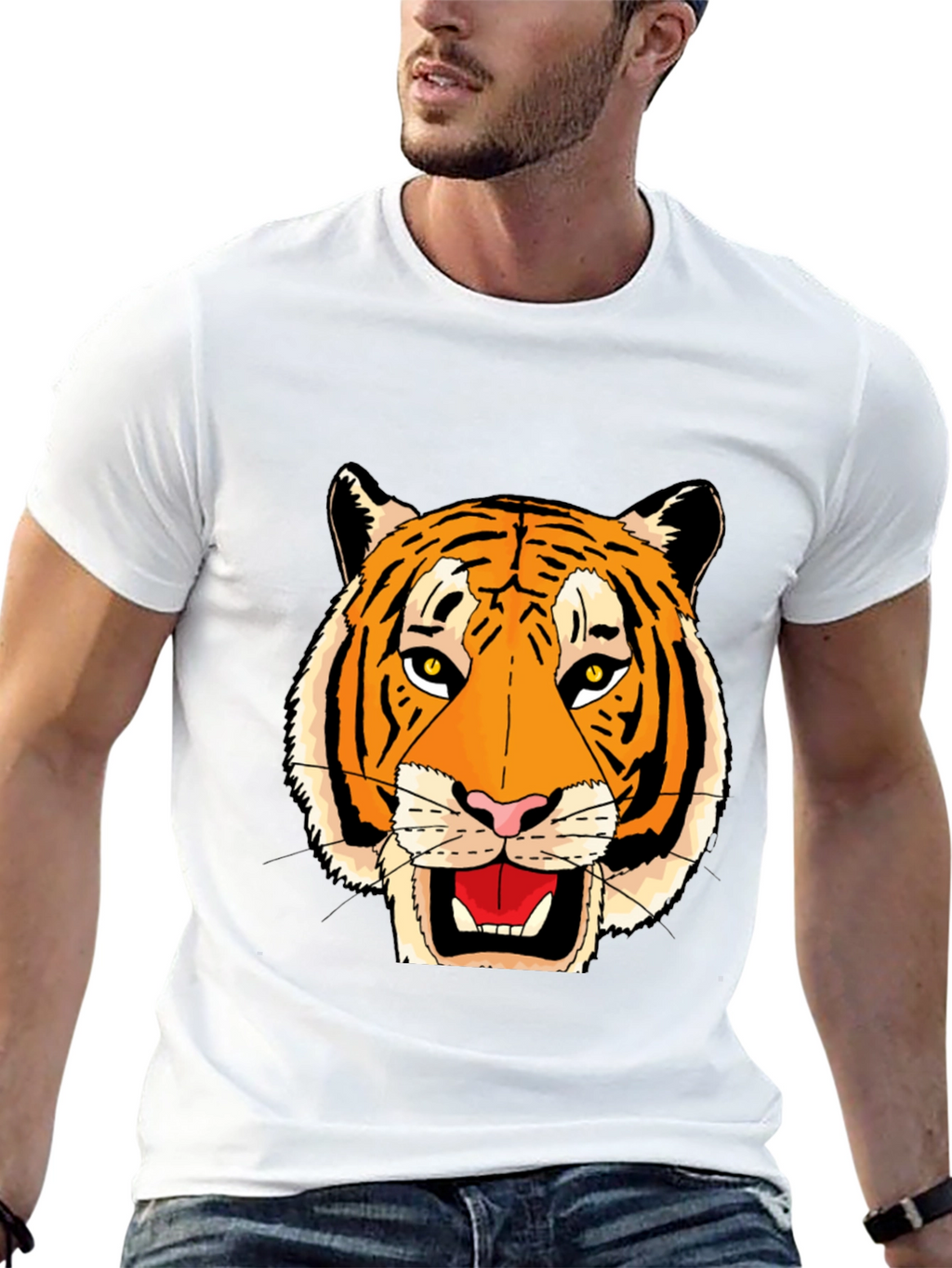 Black T-Shirt with Bold Tiger Face Graphic
