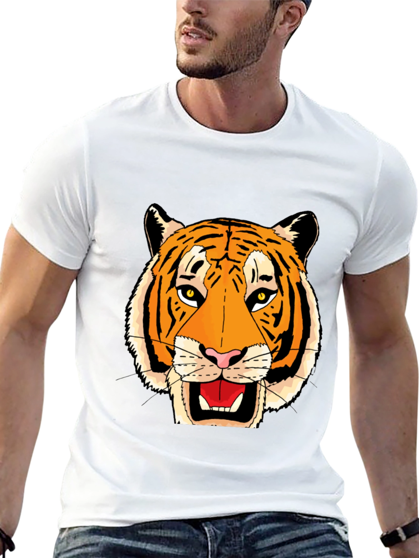 Black T-Shirt with Bold Tiger Face Graphic